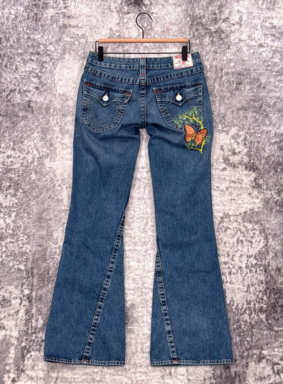 Vintage True Religion Jeans 30 Womens Joey Low Rise Boot Y2K Embroidered Flap